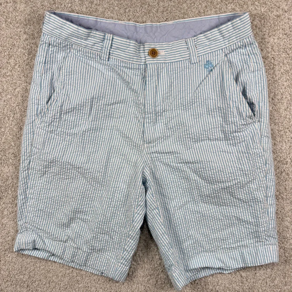 Brooks Brothers Red Fleece Shorts Mens W30 Blue Seersucker Striped Casual